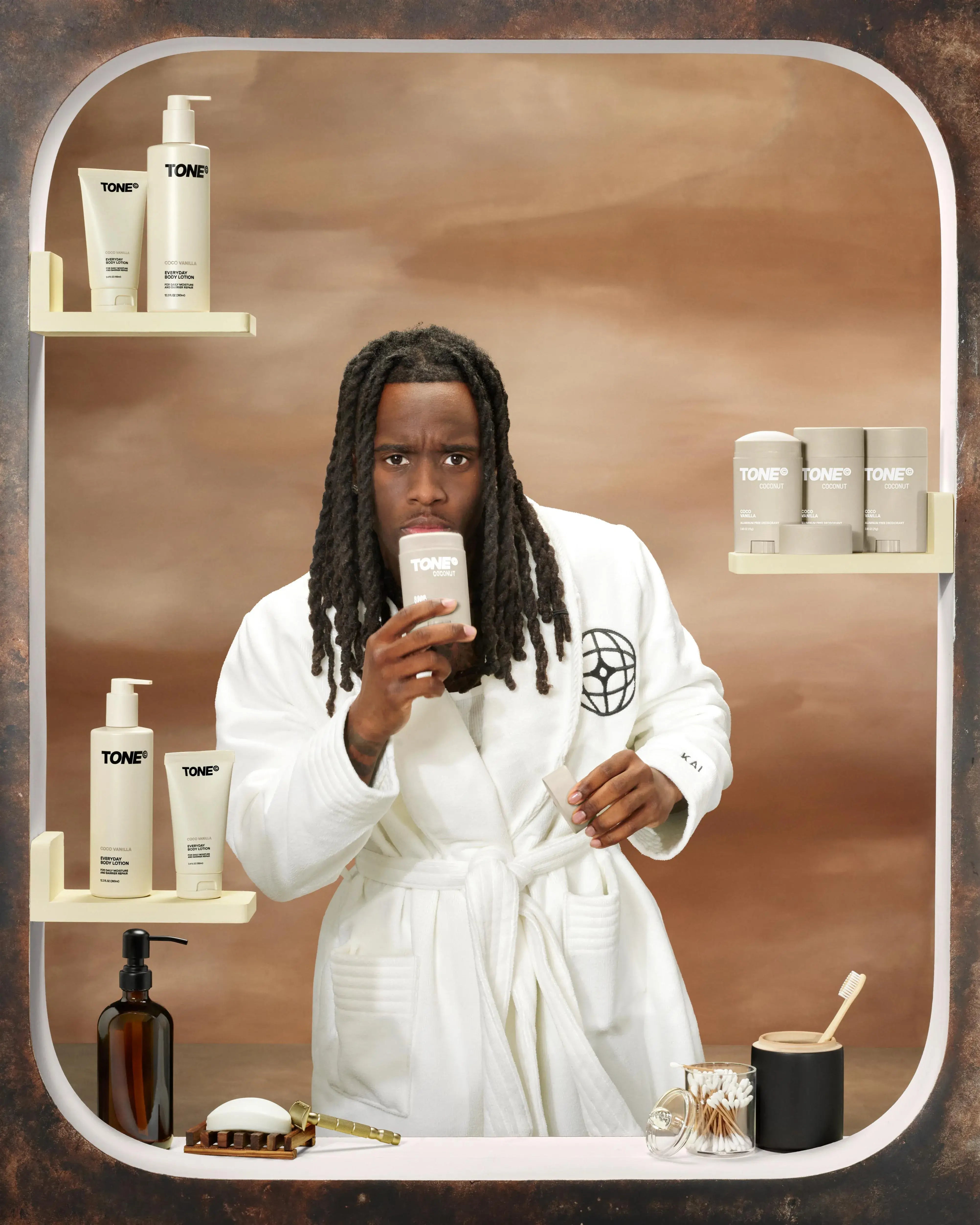 Kai Cenat with TONE Coconut Scented Deodorant